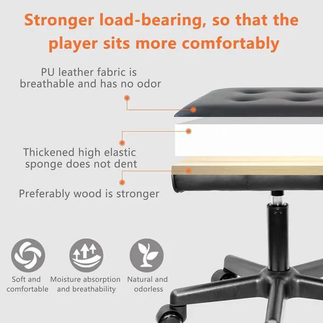 Alt view image 4 of 7 - Footrest Under Desk Leg Rest Ottoman Adjustable Height Foot Stool (Black) | PU Ergonomic Foot Rest with Wheels Leather Footrest for Home Office
