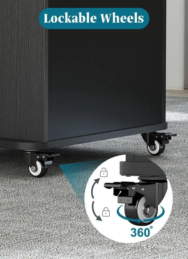 Alt view image 4 of 7 - Portable Podium Stand with Wheels, Mobile Wood Lecterns with Adjustable Storage Shelf, Rolling Church Pulpits, Host Stand for Office Conference SchoolBlack