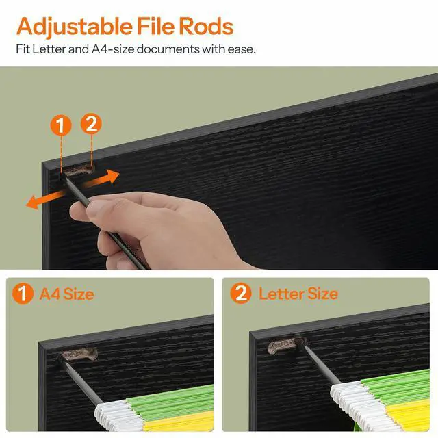Alt view image 6 of 7 - 3 Drawer File Cabinet with Lock, Mobile Farmhouse Filing Cabinet for A4/Letter Size, Under Desk Rolling Office Cabinet, Printer Stand with Storage for Home Office, Black BK67WJ01
