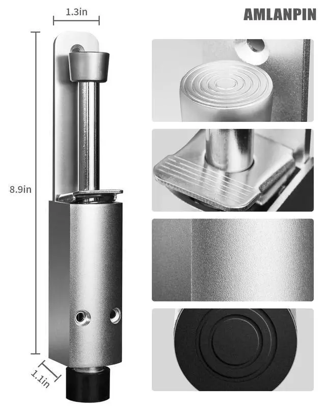 Alt view image 2 of 6 - Door Stop - Heavy Duty Spring Loaded Step Down Push On Door Holder/Stopper - Foot Operated Door Holder for Outdoor and Commercial Use (2, Silver)