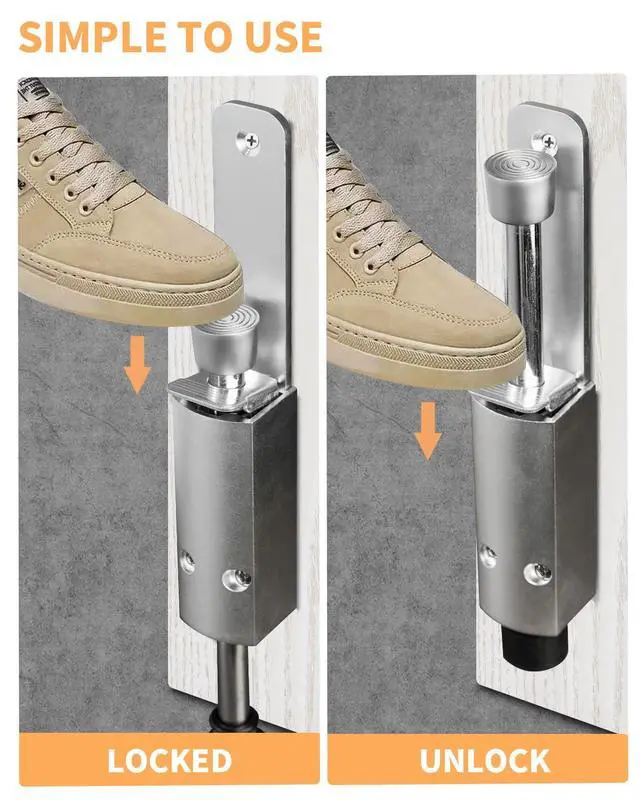 Alt view image 4 of 6 - Door Stop - Heavy Duty Spring Loaded Step Down Push On Door Holder/Stopper - Foot Operated Door Holder for Outdoor and Commercial Use (2, Silver)