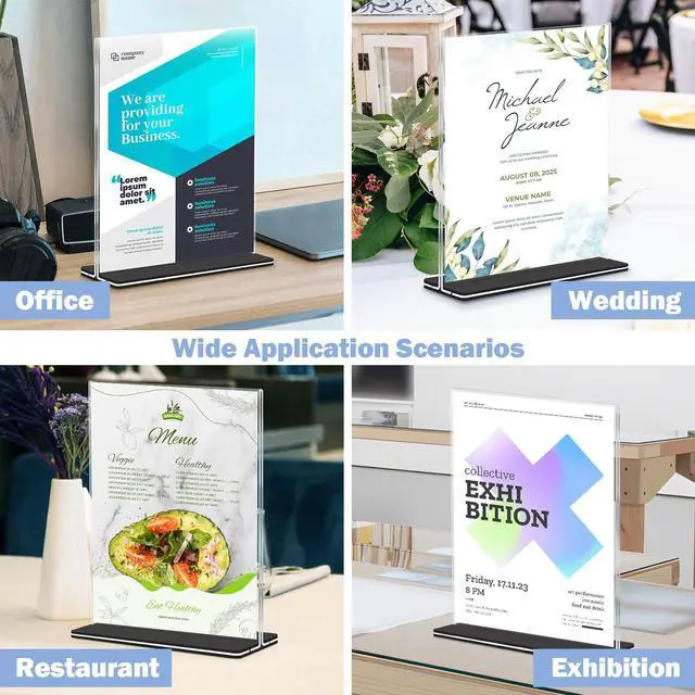 Alt view image 6 of 7 - Acrylic Sign Holder 8.5 x 11, 24 Pack Clear Double-Sided Acrylic Display Stand for Vertical Tabletop Use, Perfect for Menus, Flyers, and Paper in Restaurants, Hotels, Office