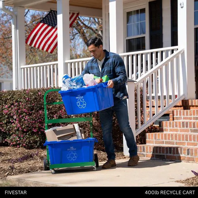 Alt view image 3 of 7 - FIVESTAR 400 lb. Capacity Heavy-Duty Recycle Bin Cart with Aluminum Frame and Recycle Bin Trays and Four Wheels