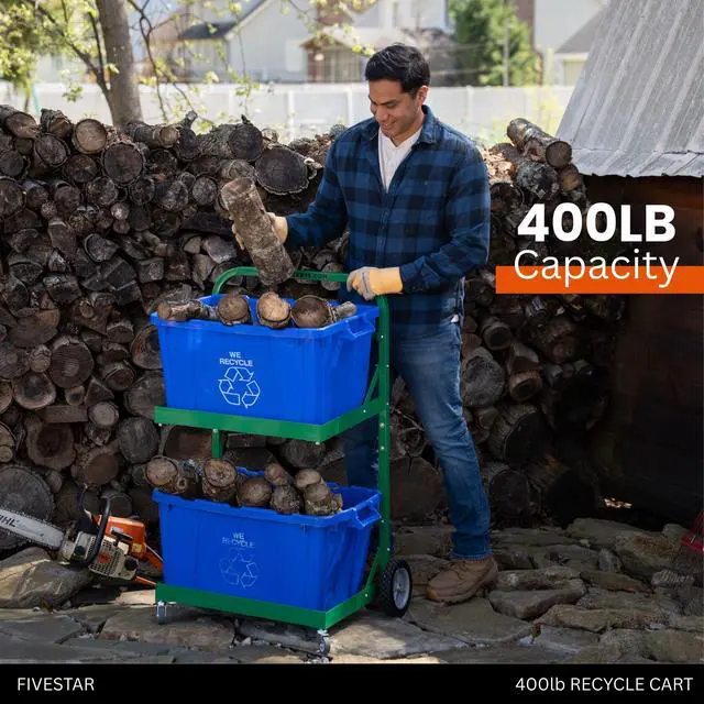 Alt view image 6 of 7 - FIVESTAR 400 lb. Capacity Heavy-Duty Recycle Bin Cart with Aluminum Frame and Recycle Bin Trays and Four Wheels