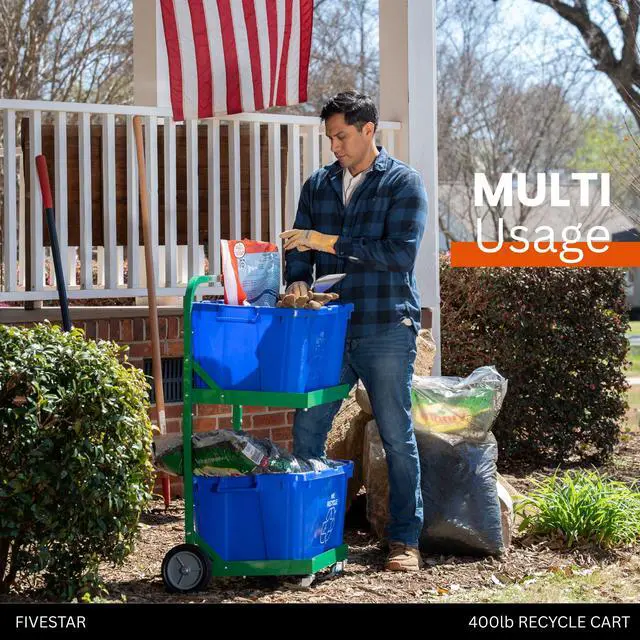 Alt view image 7 of 7 - FIVESTAR 400 lb. Capacity Heavy-Duty Recycle Bin Cart with Aluminum Frame and Recycle Bin Trays and Four Wheels