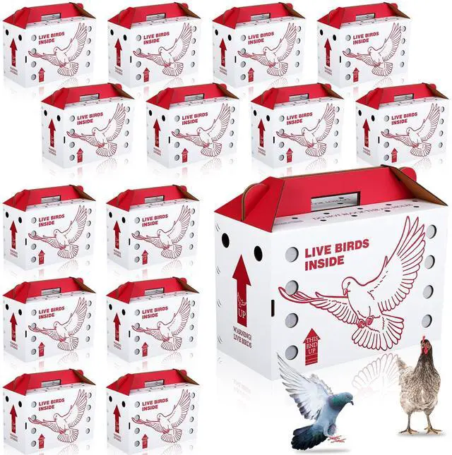 Main image of 15 Pack Single Live Chicken Shipping Boxes 17.5 x 8.5 x 11.5" Live Bird Shipping Boxes Cardboard Pet Carrier with Handle for Poultry, Pigeons, & Canaries(Red)
