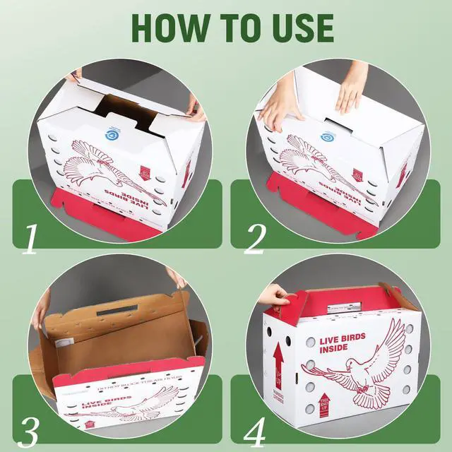 Alt view image 3 of 6 - 15 Pack Single Live Chicken Shipping Boxes 17.5 x 8.5 x 11.5" Live Bird Shipping Boxes Cardboard Pet Carrier with Handle for Poultry, Pigeons, & Canaries(Red)