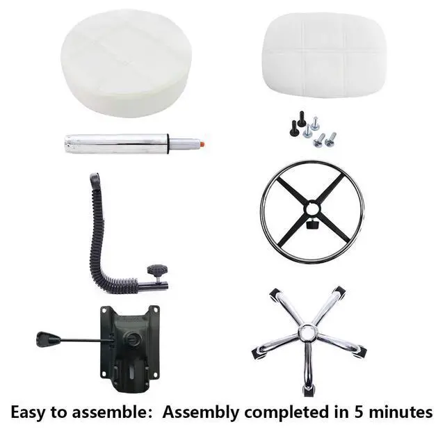 Alt view image 5 of 7 - Swivel Round Rolling Stool PU Leather with Adjustable Foot Rest Height Adjustable Task Work Drafting Chair with Back(White)