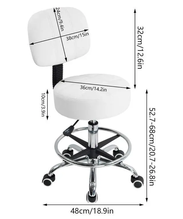 Alt view image 7 of 7 - Swivel Round Rolling Stool PU Leather with Adjustable Foot Rest Height Adjustable Task Work Drafting Chair with Back(White)