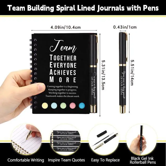 Alt view image 2 of 7 - 50 Sets Team Employee Appreciation Team Gifts Bulk Inspirational Spiral Notebook Journal with Sticky Notepad Ballpoint Pen Thank You Gifts for Coworker Staff Office Nurse Teacher (Black)