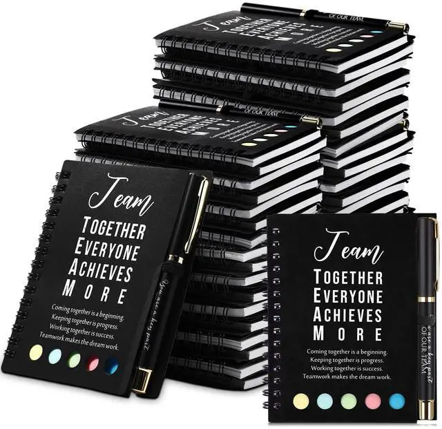 Main image of 50 Sets Team Employee Appreciation Team Gifts Bulk Inspirational Spiral Notebook Journal with Sticky Notepad Ballpoint Pen Thank You Gifts for Coworker Staff Office Nurse Teacher (Black)