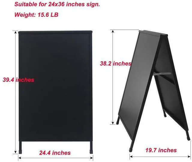 Alt view image 2 of 6 - Sandwich Board 24 x 36 Sidewalk Sign Double-Sided A Frame Folding Sign Heavy Duty Metal Display with 2 Corrugated Plastic Poster Boards Suitable for Indoor Outdoor,Black