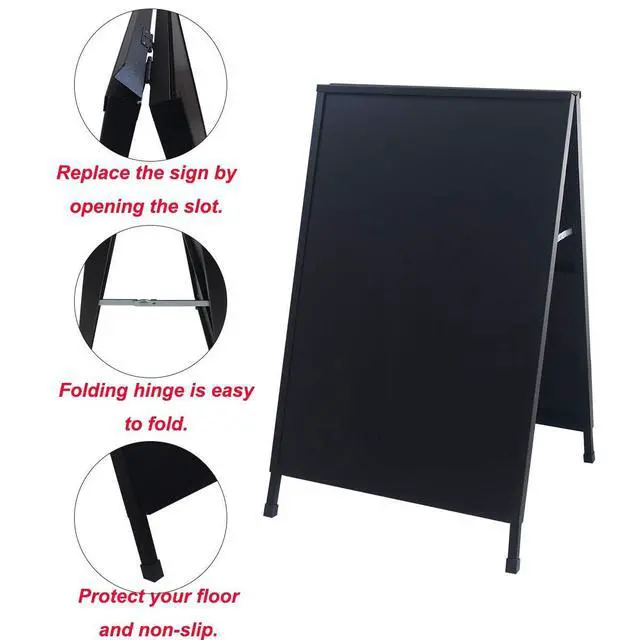 Alt view image 3 of 6 - Sandwich Board 24 x 36 Sidewalk Sign Double-Sided A Frame Folding Sign Heavy Duty Metal Display with 2 Corrugated Plastic Poster Boards Suitable for Indoor Outdoor,Black