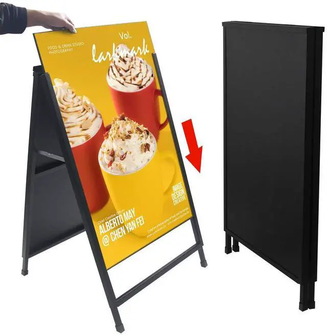 Alt view image 4 of 6 - Sandwich Board 24 x 36 Sidewalk Sign Double-Sided A Frame Folding Sign Heavy Duty Metal Display with 2 Corrugated Plastic Poster Boards Suitable for Indoor Outdoor,Black