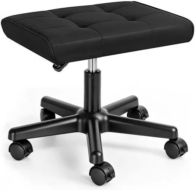 Main image of Footrest Under Desk Leg Rest Ottoman Adjustable Height Foot Stool (Black) | PU Ergonomic Foot Rest with Wheels Leather Footrest for Home Office