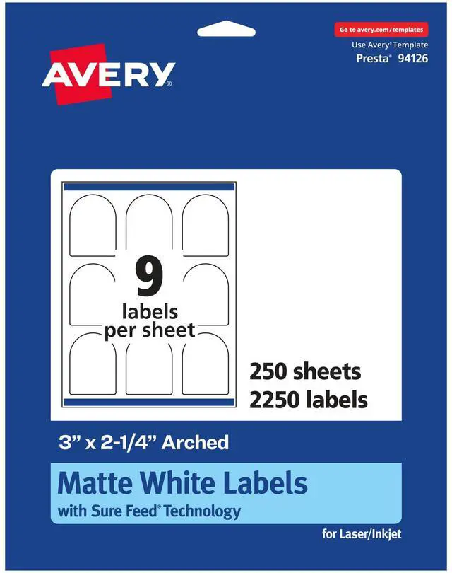 Main image of ® Matte White Arched Labels, Sure Feed® Technology, 3" x 2.25", 2250 Labels, Print-to-The-Edge, Laser/Inkjet Printable