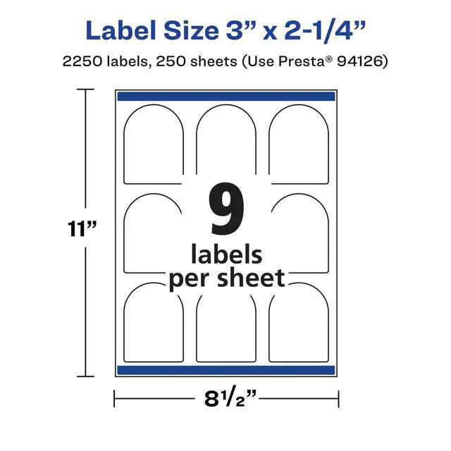 Alt view image 5 of 6 - ® Matte White Arched Labels, Sure Feed® Technology, 3" x 2.25", 2250 Labels, Print-to-The-Edge, Laser/Inkjet Printable