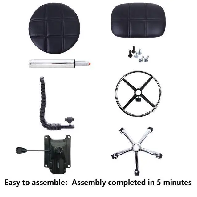 Alt view image 7 of 7 - Swivel Round Rolling Stool PU Leather with Adjustable Foot Rest Height Adjustable Task Work Drafting Chair with Back (Black)