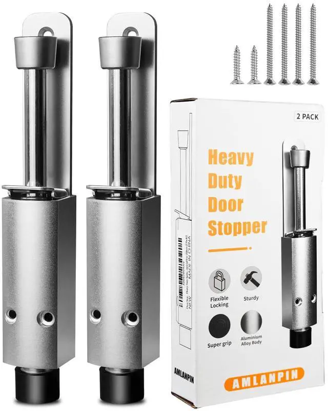 Main image of Door Stop - Heavy Duty Spring Loaded Step Down Push On Door Holder/Stopper - Foot Operated Door Holder for Outdoor and Commercial Use (2, Silver)