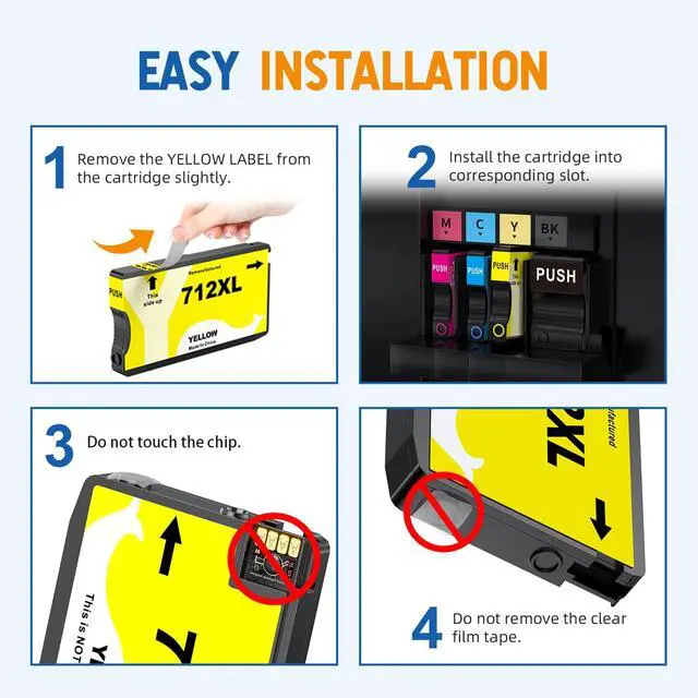Alt view image 5 of 6 - 712XL 712 Ink Cartridges Combo 4 Pack Compatible for HP 712 Ink | Work with DesignJet T210 T630 T650 T250 T230 Studio Plotter Printer for Office Supplies (Black Cyan Magenta Yellow, 4 Pack)