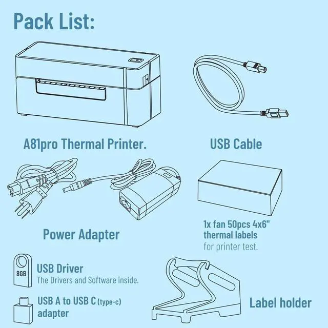 Alt view image 6 of 6 - A81pro Wireless 4x6 Thermal Shipping Label Printer | 203dpi, 150mm/s highspeed, works with mobile phone, Windows and Mac, ink-free, for home office, small business shipping