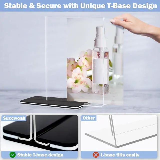 Alt view image 3 of 7 - Acrylic Sign Holder 8.5 x 11, 24 Pack Clear Double-Sided Acrylic Display Stand for Vertical Tabletop Use, Perfect for Menus, Flyers, and Paper in Restaurants, Hotels, Office