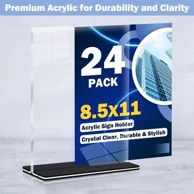 Alt view image 5 of 7 - Acrylic Sign Holder 8.5 x 11, 24 Pack Clear Double-Sided Acrylic Display Stand for Vertical Tabletop Use, Perfect for Menus, Flyers, and Paper in Restaurants, Hotels, Office