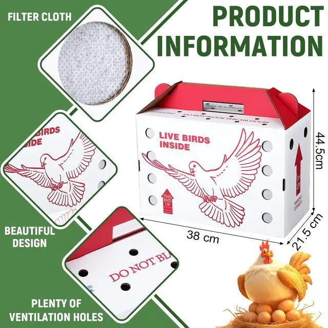 Alt view image 2 of 6 - 15 Pack Single Live Chicken Shipping Boxes 17.5 x 8.5 x 11.5" Live Bird Shipping Boxes Cardboard Pet Carrier with Handle for Poultry, Pigeons, & Canaries(Red)