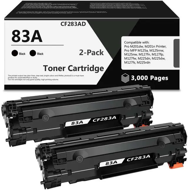 Main image of 83A Black Toner Cartridges (2-Pack) Compatible Replacement for HP 83A CF283A Toner Cartridge Compatible with Laser Pro M125 M127 M201 M225 Series Printer