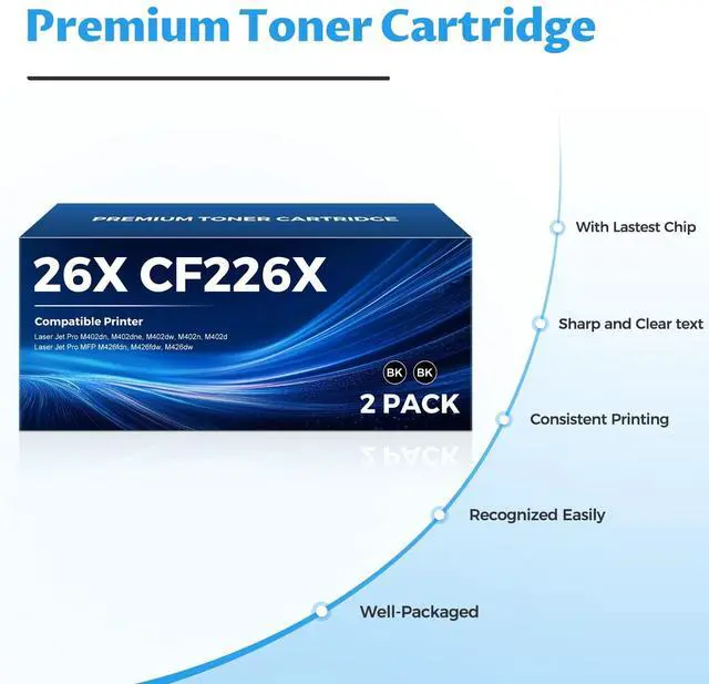 Alt view image 5 of 7 - 26X CF226X Toner Cartridge Compatible for HP 26X Black High Yield Toner Cartridge 26A Work for Laser Jet Pro MFP M426fdw, M426fdn, M402dn, M402dne, M402dw, M402n, M426, M402 Series Printer, 2 Pack