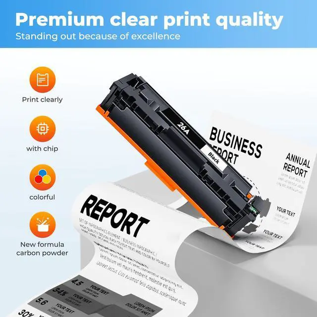 Alt view image 4 of 7 - 26A Toner Cartridge Black for HP 26A CF226A 26X CF226X Printer Laser Jet Pro M402n M426fdw Toner Cartridges M402dn M402dw M402m M402 Pro MFP M427dw M426dw M426fdn M426, 2 Pack CF226 226A HP26A HP26X