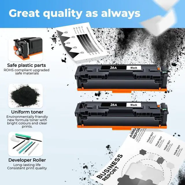 Alt view image 5 of 7 - 26A Toner Cartridge Black for HP 26A CF226A 26X CF226X Printer Laser Jet Pro M402n M426fdw Toner Cartridges M402dn M402dw M402m M402 Pro MFP M427dw M426dw M426fdn M426, 2 Pack CF226 226A HP26A HP26X