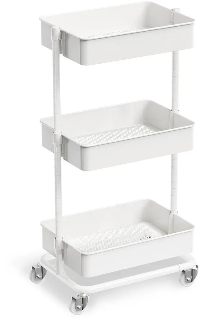 Main image of 3 Tier Utility Rolling Cart, Heavy Duty Metal Rolling Cart with Wheels, Storage Organizer, Portable Mobile Shelving Unit for Office, Bathroom, Kitchen (White)
