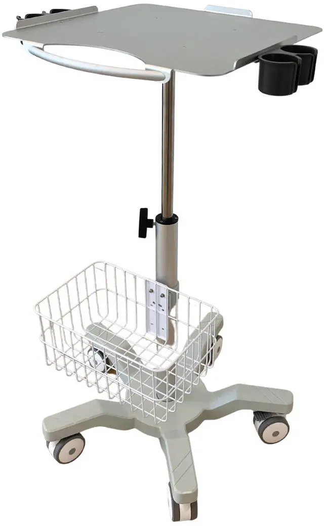 Main image of Height Adjustable Mobile Ultrasound Cart with Probe Holders, Wire Basket & Lockable Wheels Medical Utility Trolley for Laptop-Style Ultrasound Machines