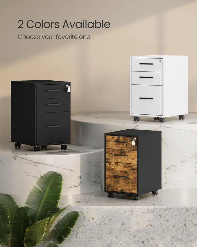 Alt view image 6 of 6 - File Cabinet, Pre-Assembled Except Wheels and Handles, Office Filing Cabinet with Lock, for A4, Legal, Letter Sized Documents, 17.7 x 14.4 x 23.6 Inches, Matte White and Black UOFC110W01