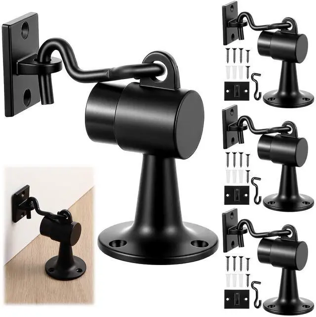 Main image of 4 Pack Heavy Duty Floor Mounted Door Stop 3.5 Inch Aluminum Commercial Grade Door Stopper with Rubber Bumper & Stainless Steel Screws (Black)
