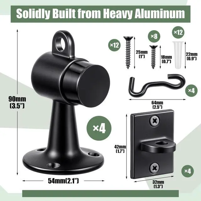 Alt view image 2 of 6 - 4 Pack Heavy Duty Floor Mounted Door Stop 3.5 Inch Aluminum Commercial Grade Door Stopper with Rubber Bumper & Stainless Steel Screws (Black)