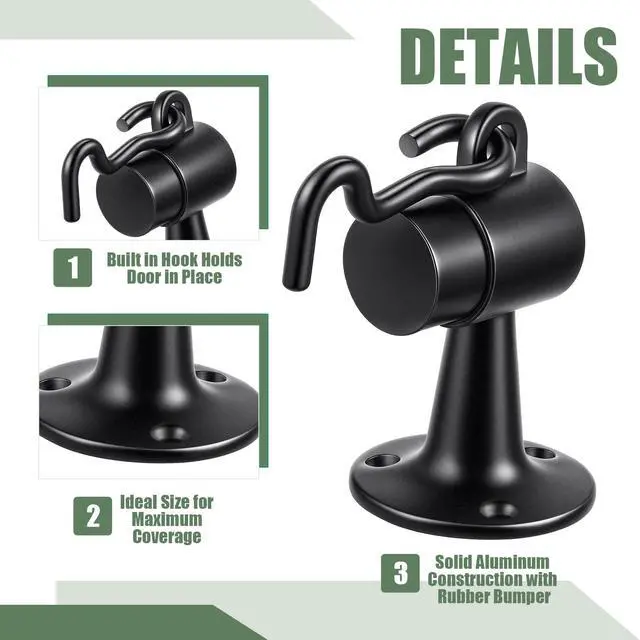 Alt view image 3 of 6 - 4 Pack Heavy Duty Floor Mounted Door Stop 3.5 Inch Aluminum Commercial Grade Door Stopper with Rubber Bumper & Stainless Steel Screws (Black)