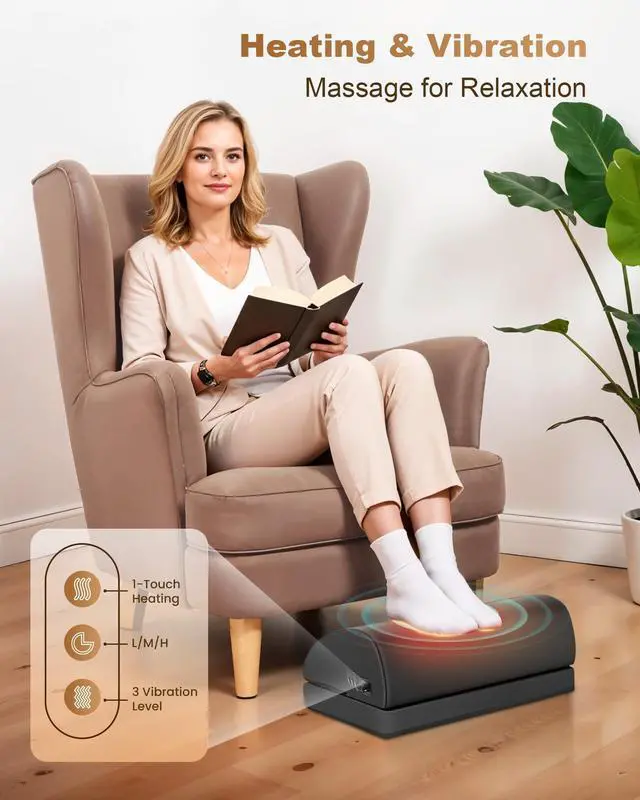 Alt view image 3 of 7 - Heated Foot Rest Under Desk at Work, Ergonomic Under Desk Foot Stool with Vibration Massage, Memory Foam Footrest, 3 Adjustable Height, Non-Slip