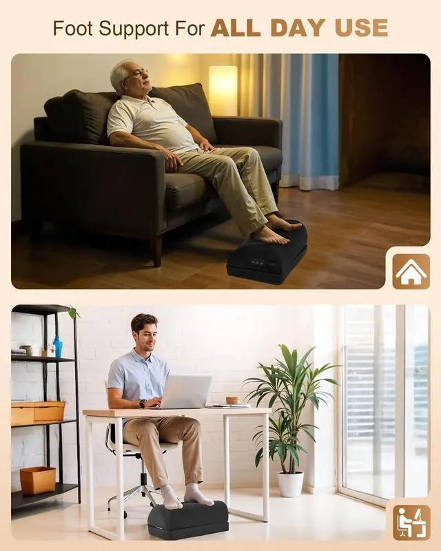 Alt view image 4 of 7 - Heated Foot Rest Under Desk at Work, Ergonomic Under Desk Foot Stool with Vibration Massage, Memory Foam Footrest, 3 Adjustable Height, Non-Slip