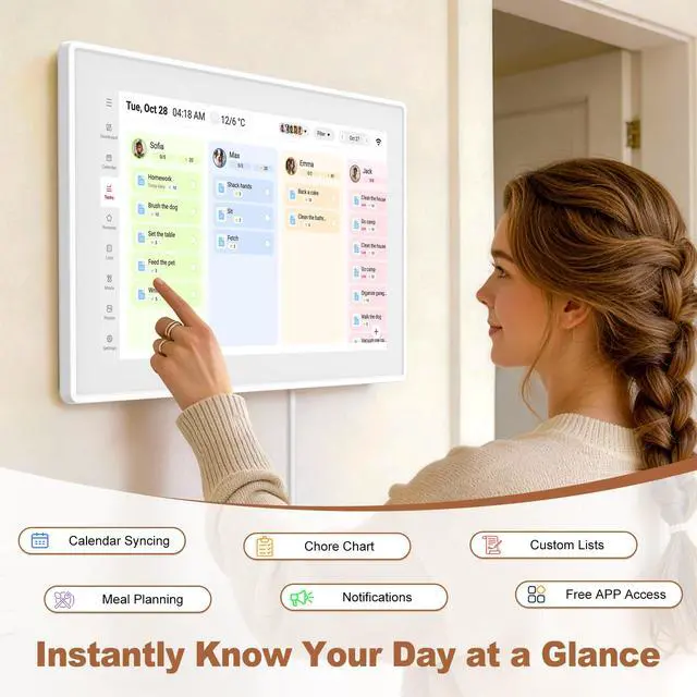 Alt view image 3 of 7 - 15.6 Inch Digital Calendar Wall Planner & Chore Chart, Smart WiFi Touchscreen Interactive Family Planner, Electronic Calendar for Family Schedules, Meal Planner & To-Do List, Wall & Desk Mountable