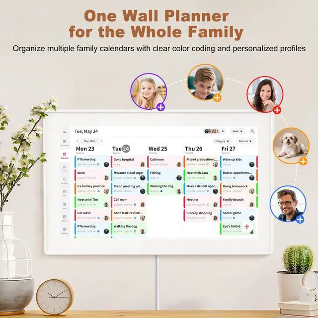 Alt view image 2 of 7 - 15.6 Inch Digital Calendar Wall Planner & Chore Chart, Smart WiFi Touchscreen Interactive Family Planner, Electronic Calendar for Family Schedules, Meal Planner & To-Do List, Wall & Desk Mountable