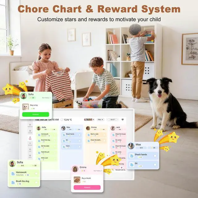 Alt view image 5 of 7 - 15.6 Inch Digital Calendar Wall Planner & Chore Chart, Smart WiFi Touchscreen Interactive Family Planner, Electronic Calendar for Family Schedules, Meal Planner & To-Do List, Wall & Desk Mountable