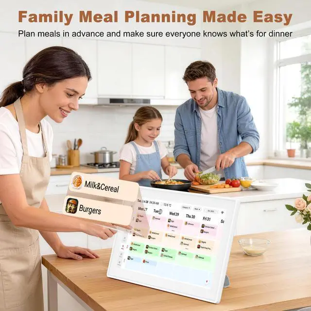 Alt view image 6 of 7 - 15.6 Inch Digital Calendar Wall Planner & Chore Chart, Smart WiFi Touchscreen Interactive Family Planner, Electronic Calendar for Family Schedules, Meal Planner & To-Do List, Wall & Desk Mountable