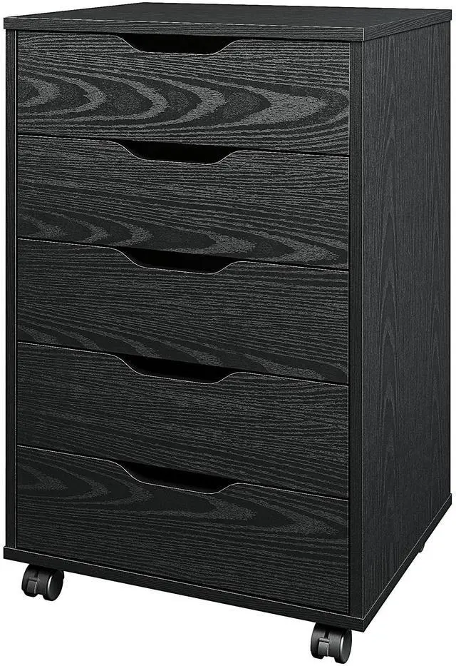 Main image of 5/7 Drawer Mobile File Cabinet, Wooden Under Desk Storage with Wheels Office Organization Vertical Filing Chest of Drawers for Home Office (Black, 5 Drawer)