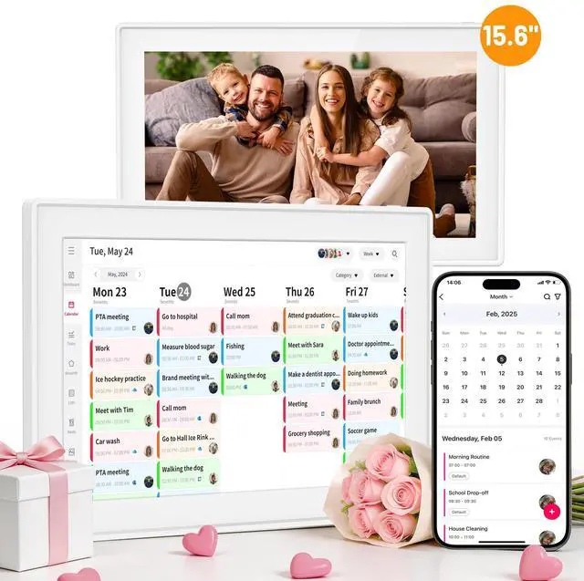 Main image of 15.6 Inch Digital Calendar Wall Planner & Chore Chart, Smart WiFi Touchscreen Interactive Family Planner, Electronic Calendar for Family Schedules, Meal Planner & To-Do List, Wall & Desk Mountable