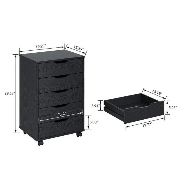 Alt view image 3 of 6 - 5/7 Drawer Mobile File Cabinet, Wooden Under Desk Storage with Wheels Office Organization Vertical Filing Chest of Drawers for Home Office (Black, 5 Drawer)