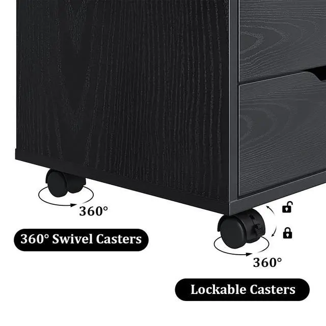 Alt view image 6 of 6 - 5/7 Drawer Mobile File Cabinet, Wooden Under Desk Storage with Wheels Office Organization Vertical Filing Chest of Drawers for Home Office (Black, 5 Drawer)