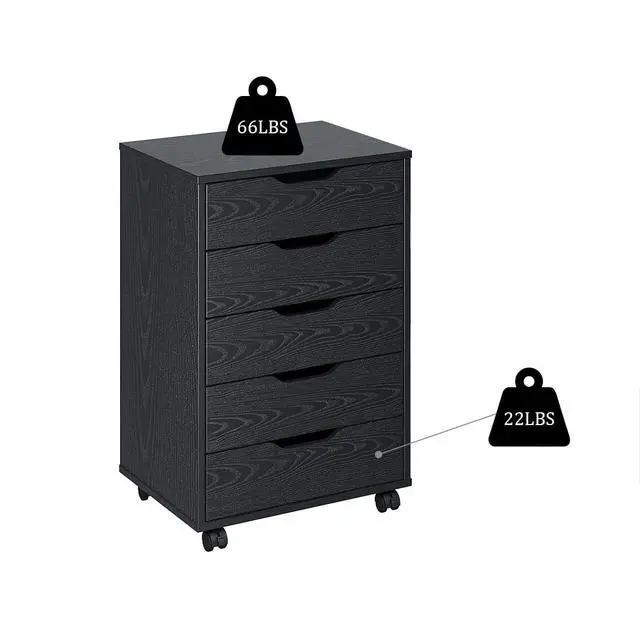 Alt view image 5 of 6 - 5/7 Drawer Mobile File Cabinet, Wooden Under Desk Storage with Wheels Office Organization Vertical Filing Chest of Drawers for Home Office (Black, 5 Drawer)