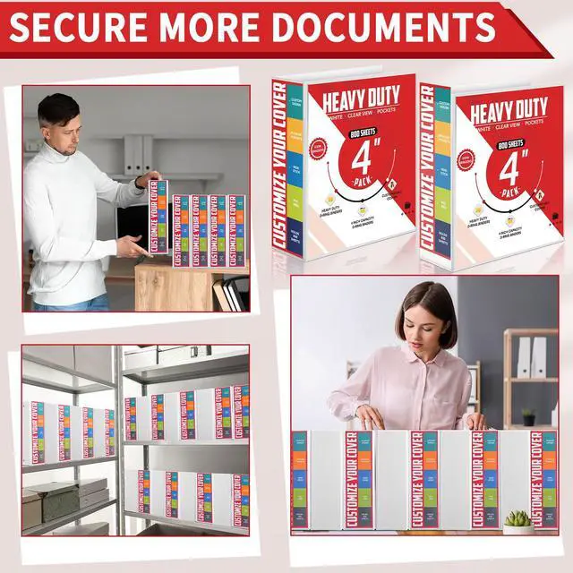 Alt view image 6 of 6 - 8 Pcs 3 Ring Binder 4 Inch Capacity D Ring Binders with Pockets Large 8.5" x 11" Presentation Folder View Binder with Clear Cover for Documents, Files, Projects, White
